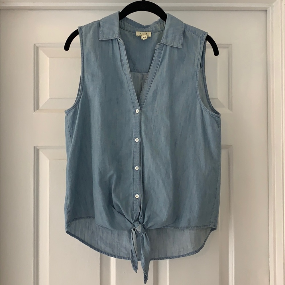 Joie Chambray Front Tie Sleeveless Button Down